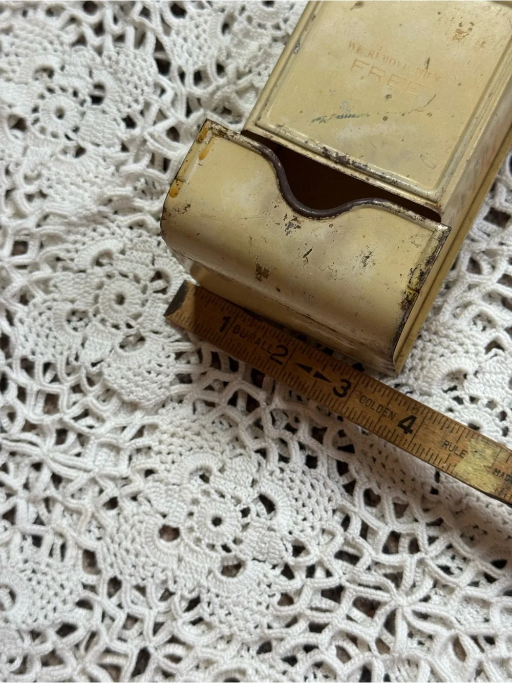 Vintage 1937 Advertising Metal Match Holder Wall Mount Primitive Decor